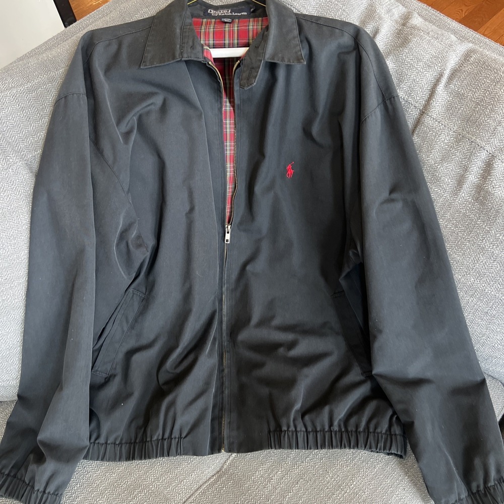 Vtg 90s Polo Ralph Lauren Black Lined Harrington Bomber XL Jacket Preowned